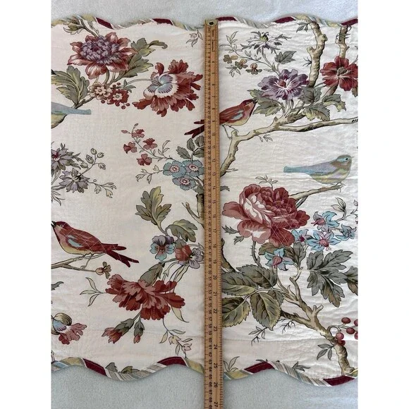 Set of 2 Waverly Charleston Chirp Bird Floral King Pillow Shams Scalloped Edge - Picture 4 of 12